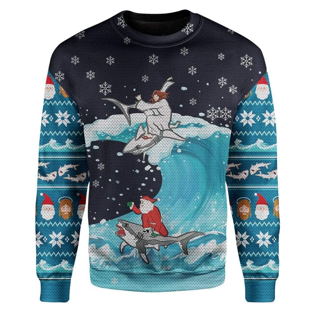 Jesus And Santa Christmas Ugly Ugly Christmas Sweater Surfing Jesus And Santa Christmas Ugly Ugly Christmas Sweater Surfing