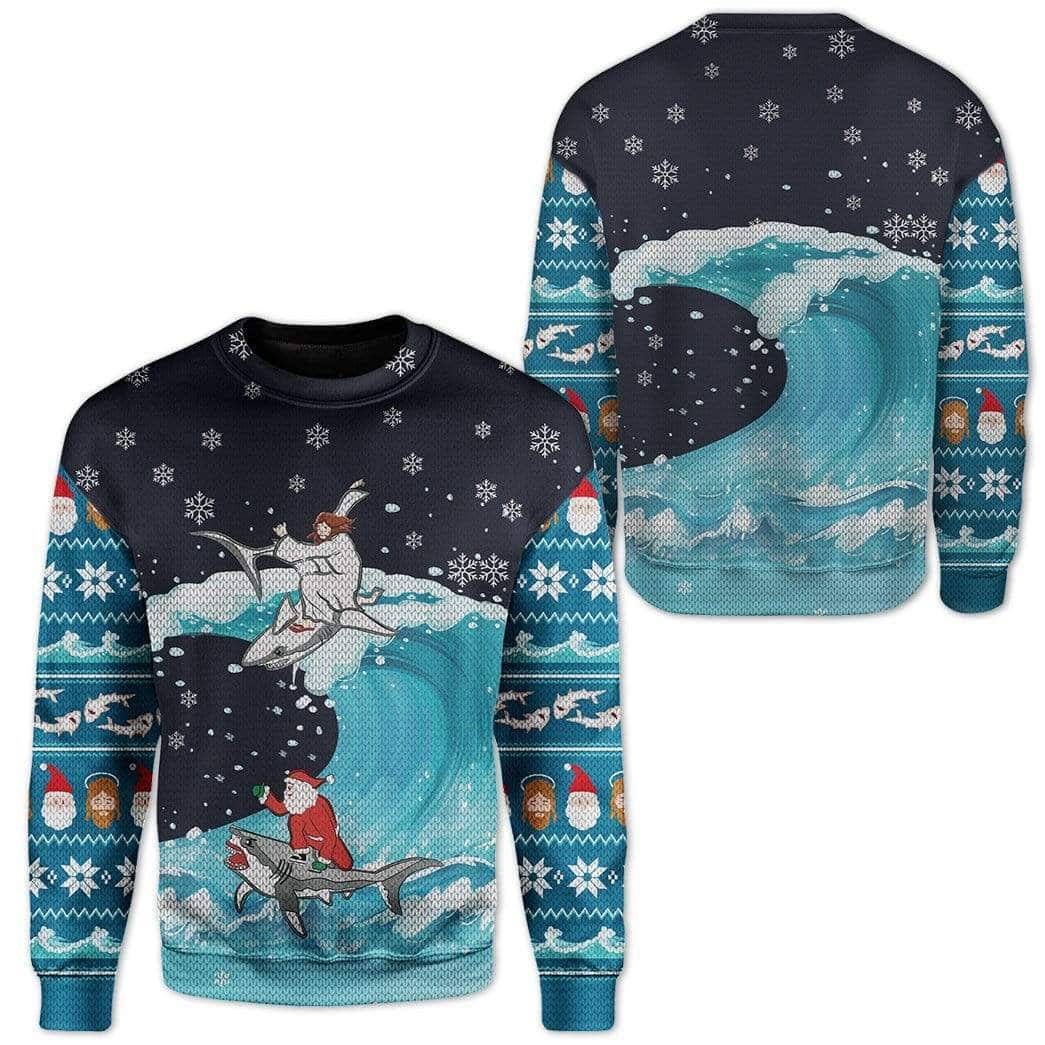 Jesus And Santa Christmas Ugly Ugly Christmas Sweater Surfing Jesus And Santa Christmas Ugly Ugly Christmas Sweater Surfing