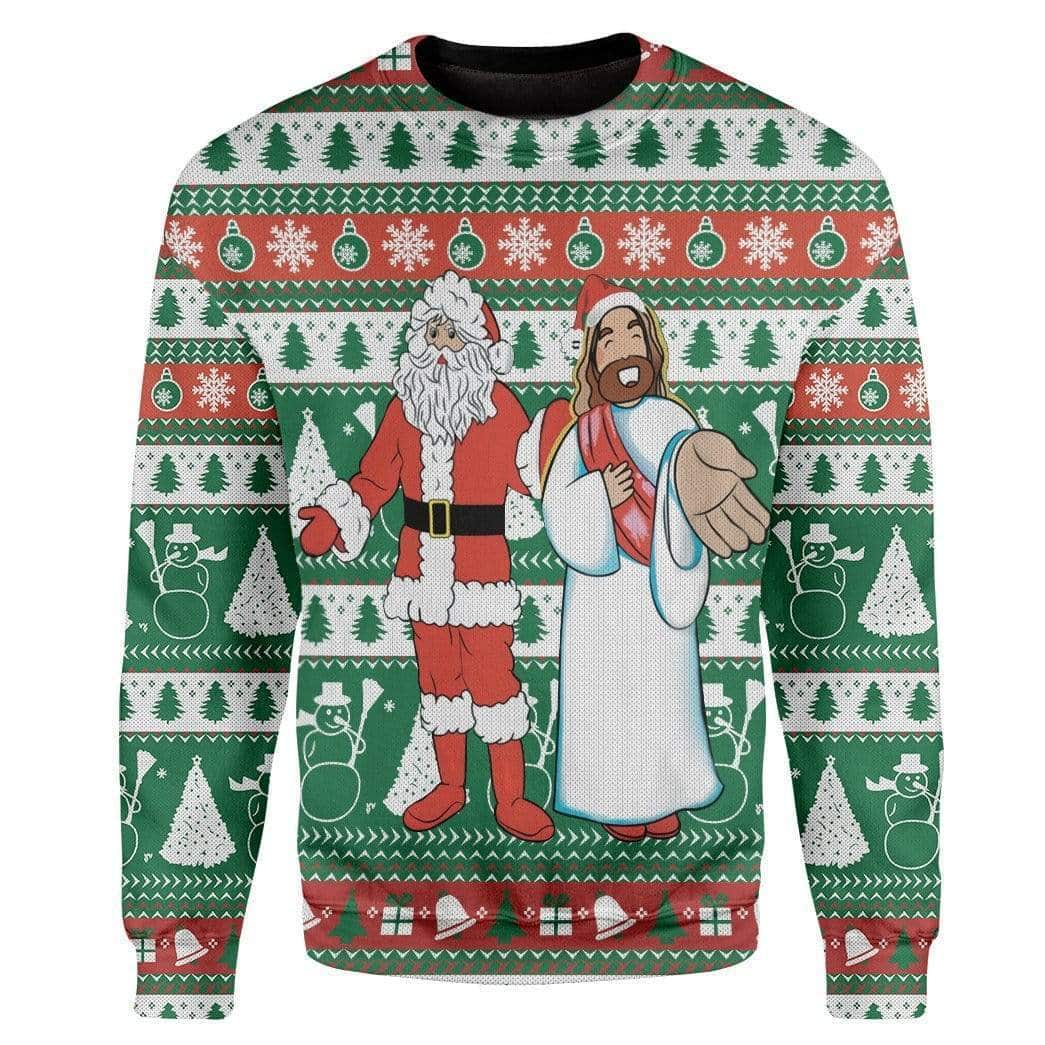 Santa And Jesus Christmas Ugly Ugly Christmas Sweater Religious Christian Gift For Friend