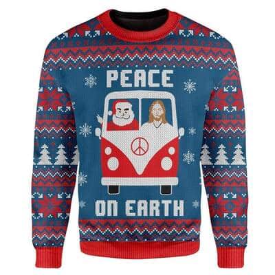 Peace On Earth Christmas Ugly Ugly Christmas Sweater Santa And Jesus
