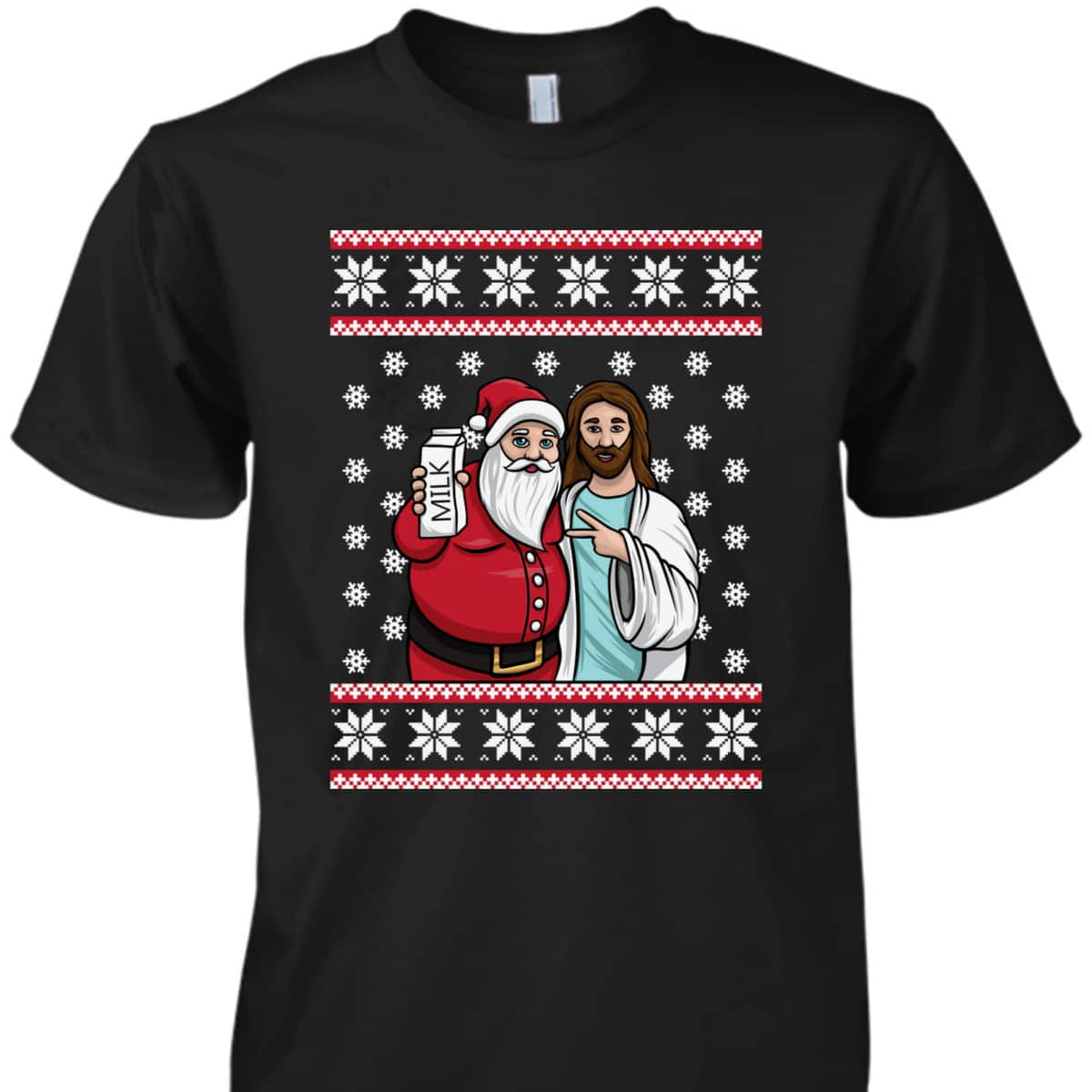 Christmas Santa And Jesus Jingle Bros Milk Food Ugly Christian Religious T-Shirt Christmas Santa And Jesus Jingle Bros Milk Food Ugly Christian Religious T-Shirt
