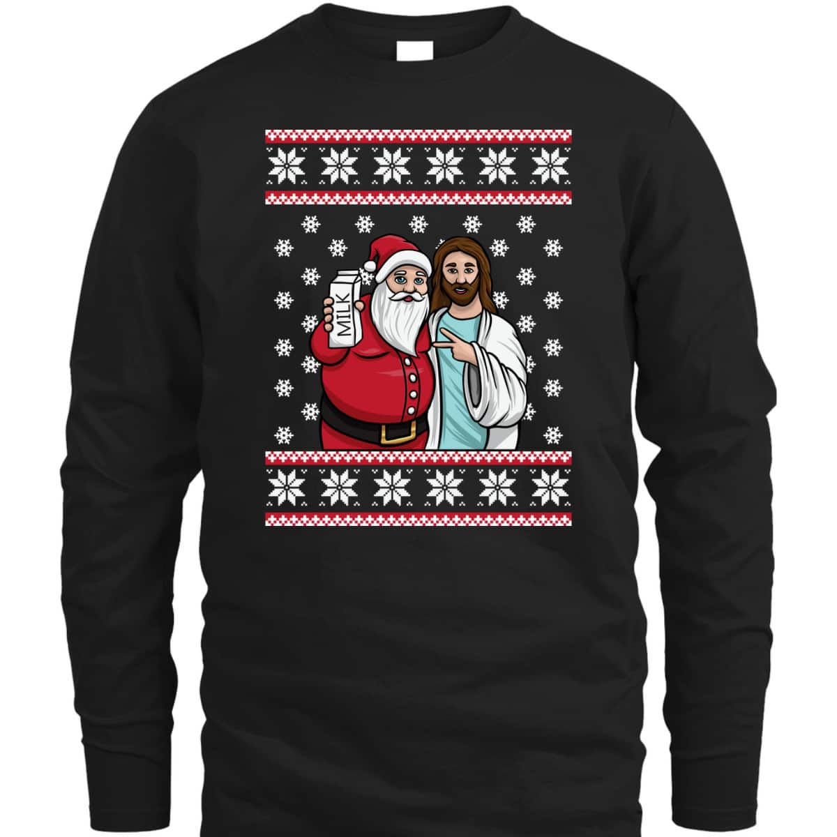 Christmas Santa And Jesus Jingle Bros Milk Food Ugly Christian Religious T-Shirt Christmas Santa And Jesus Jingle Bros Milk Food Ugly Christian Religious T-Shirt