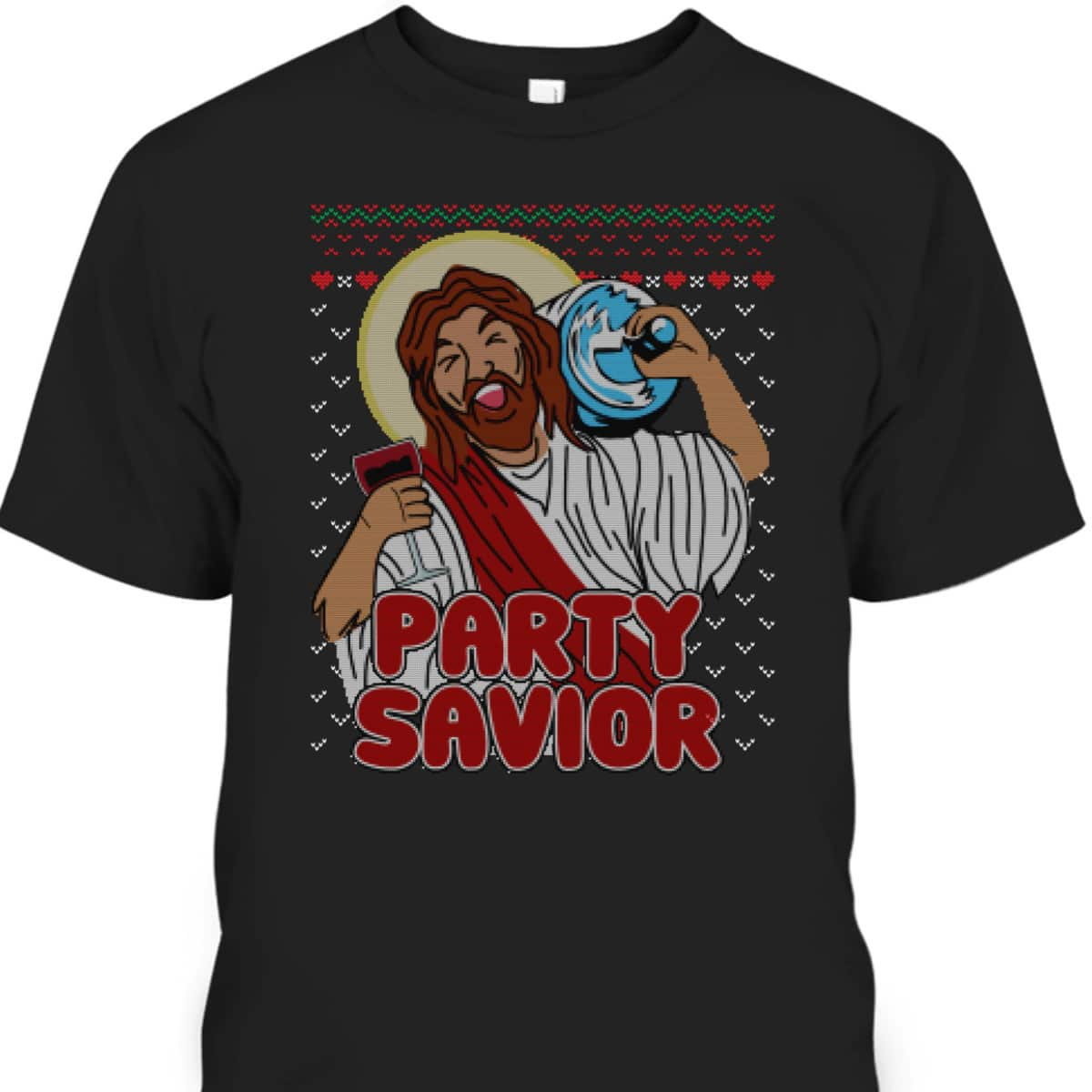 Party Savior Jesus Christ Santa Beer Ugly Christmas T-Shirt Christian Religious