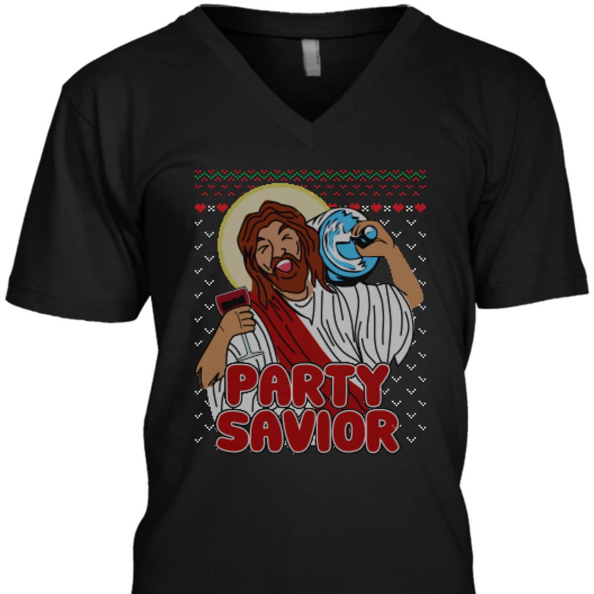Party Savior Jesus Christ Santa Beer Ugly Christmas T-Shirt Christian Religious Party Savior Jesus Christ Santa Beer Ugly Christmas T-Shirt Christian Religious