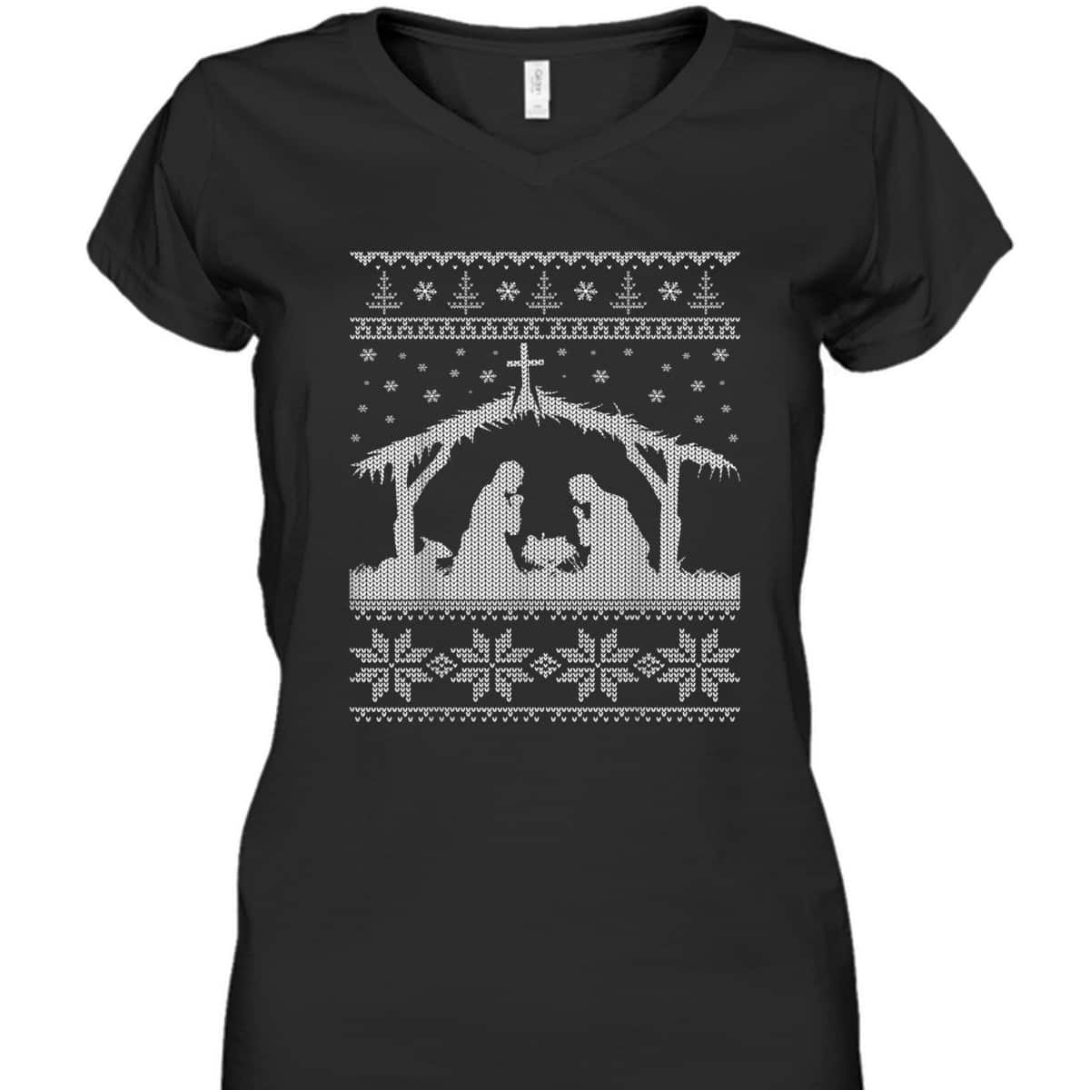 Nativity Scene Ugly Christmas T-Shirt Christian Religious Nativity Scene Ugly Christmas T-Shirt Christian Religious