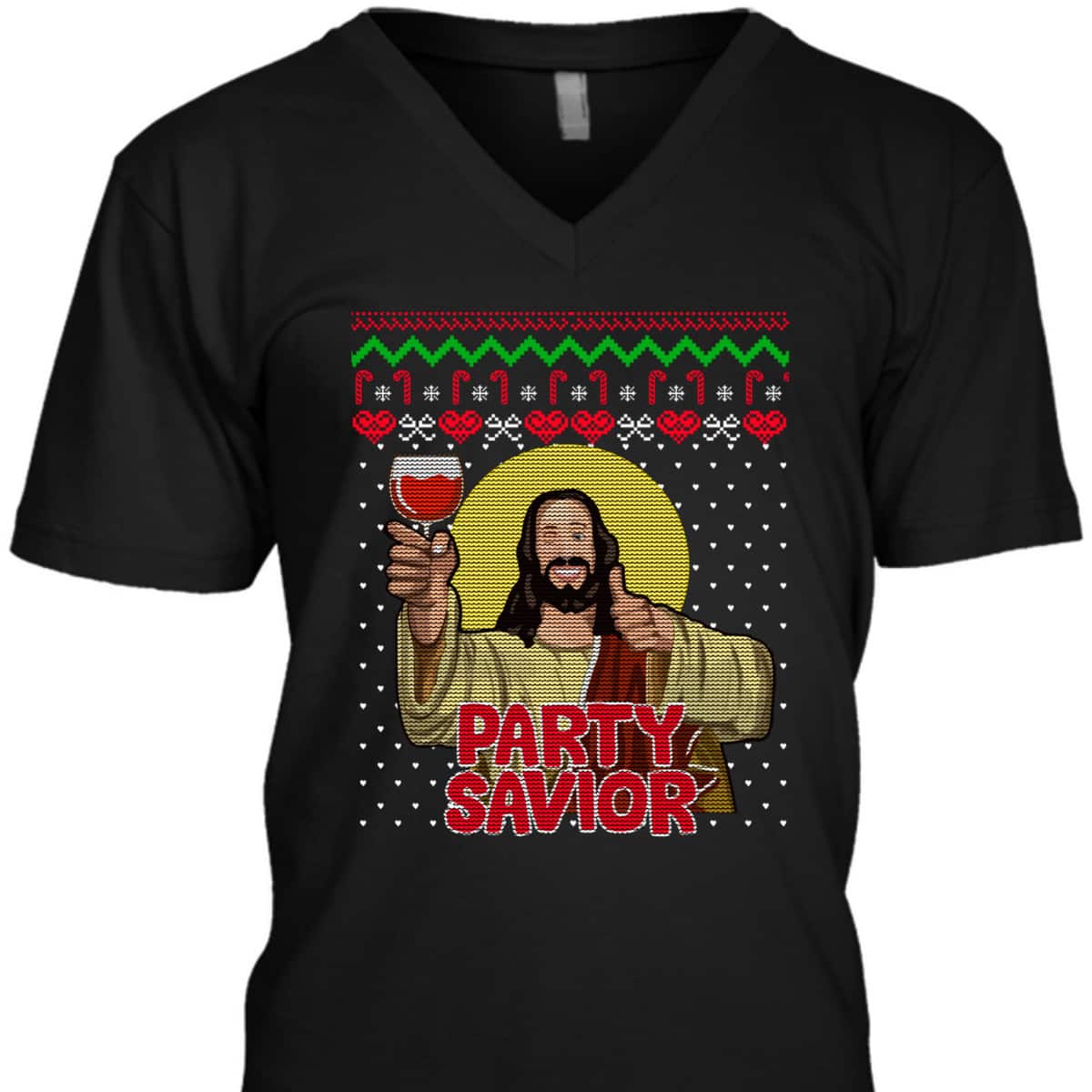 Party Savior Jesus Christ Santa Wine Ugly Christmas T-Shirt Christian Religious Party Savior Jesus Christ Santa Wine Ugly Christmas T-Shirt Christian Religious