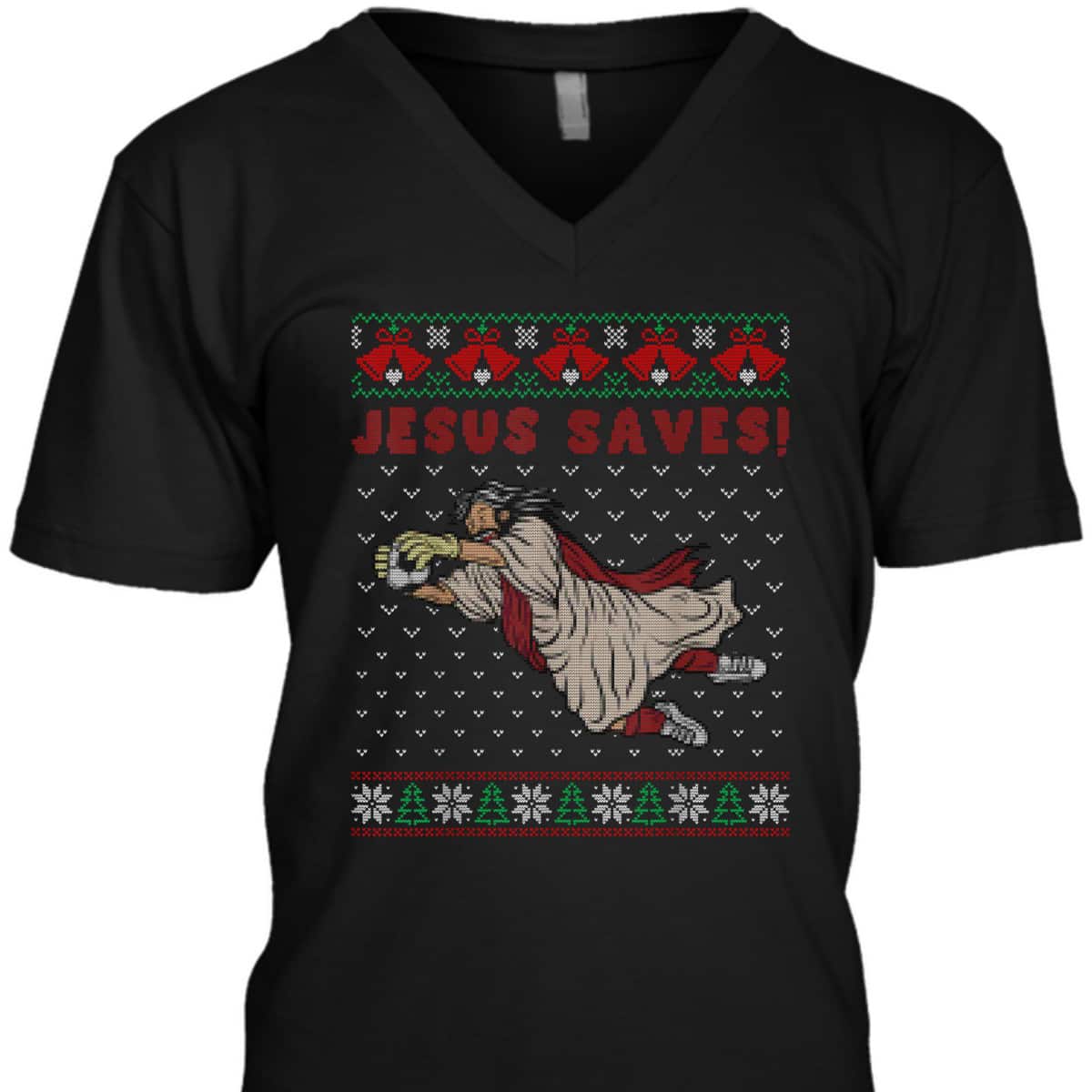 Jesus Saves Soccer Goal Keeper Ugly Christmas T-Shirt Christian Religious Jesus Saves Soccer Goal Keeper Ugly Christmas T-Shirt Christian Religious