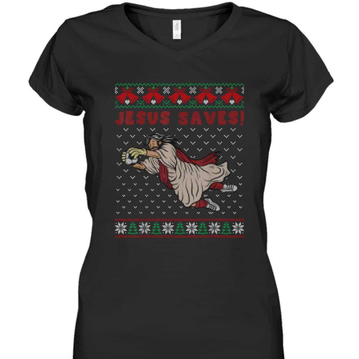 Jesus Saves Soccer Goal Keeper Ugly Christmas T-Shirt Christian Religious Jesus Saves Soccer Goal Keeper Ugly Christmas T-Shirt Christian Religious