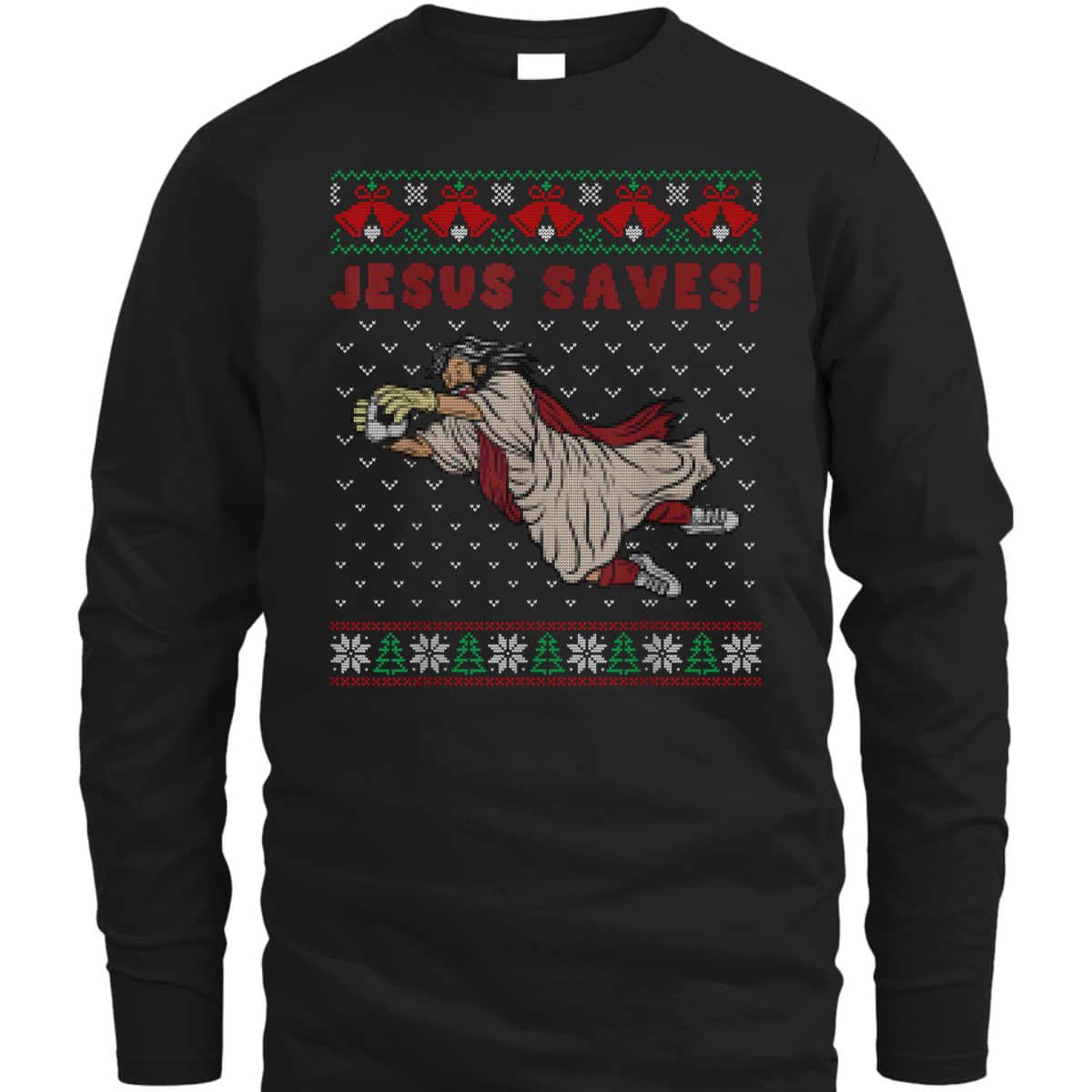 Jesus Saves Soccer Goal Keeper Ugly Christmas T-Shirt Christian Religious Jesus Saves Soccer Goal Keeper Ugly Christmas T-Shirt Christian Religious