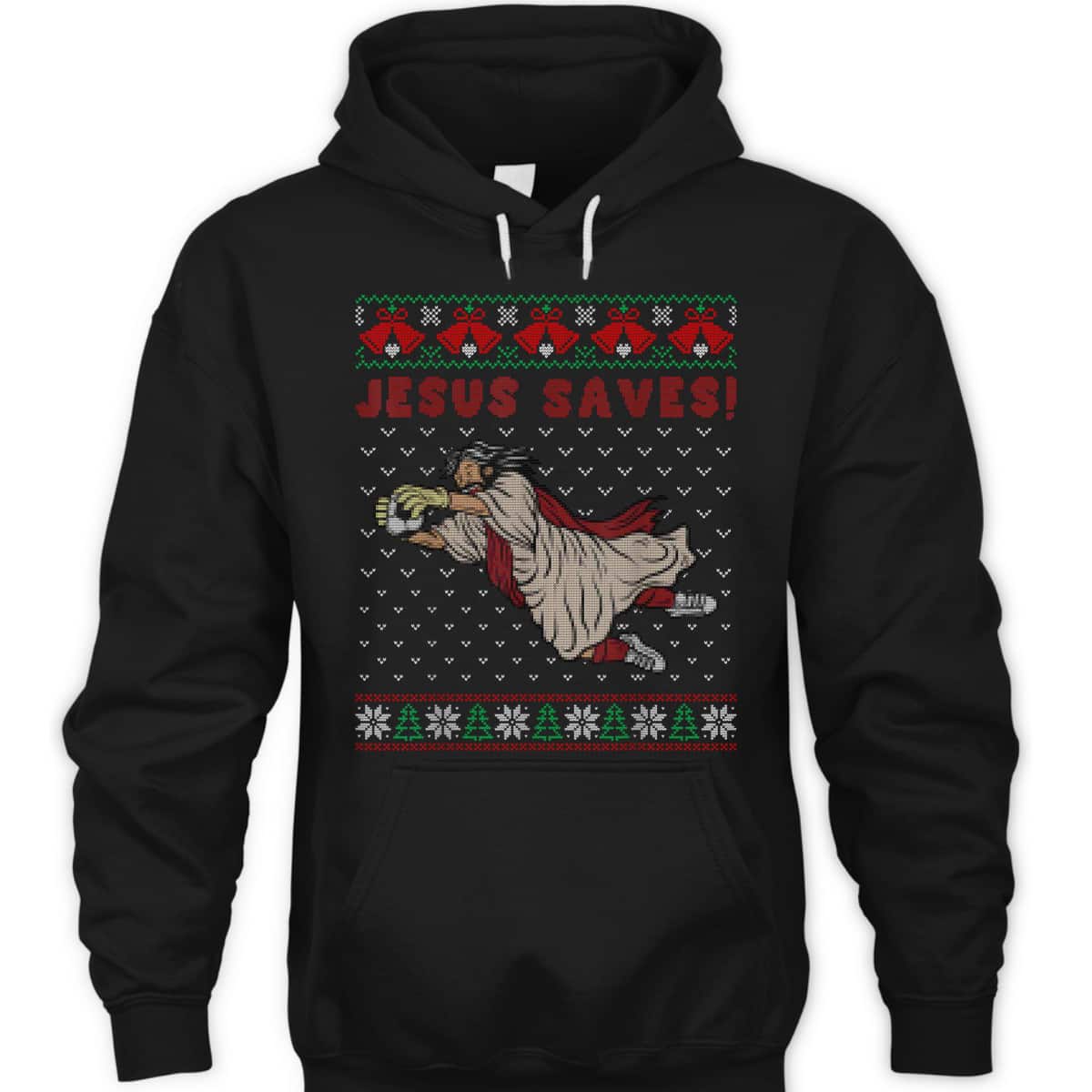 Jesus Saves Soccer Goal Keeper Ugly Christmas T-Shirt Christian Religious Jesus Saves Soccer Goal Keeper Ugly Christmas T-Shirt Christian Religious