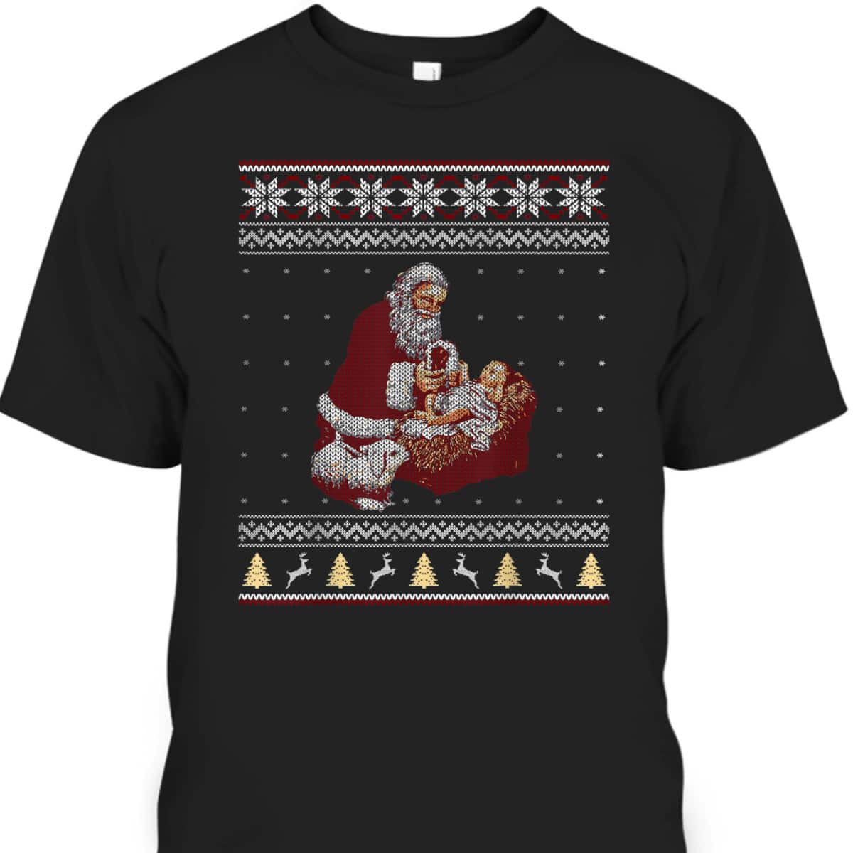Santa Claus And Baby Jesus Nativity Manger Christmas Christian Religious T-Shirt Santa Claus And Baby Jesus Nativity Manger Christmas Christian Religious T-Shirt