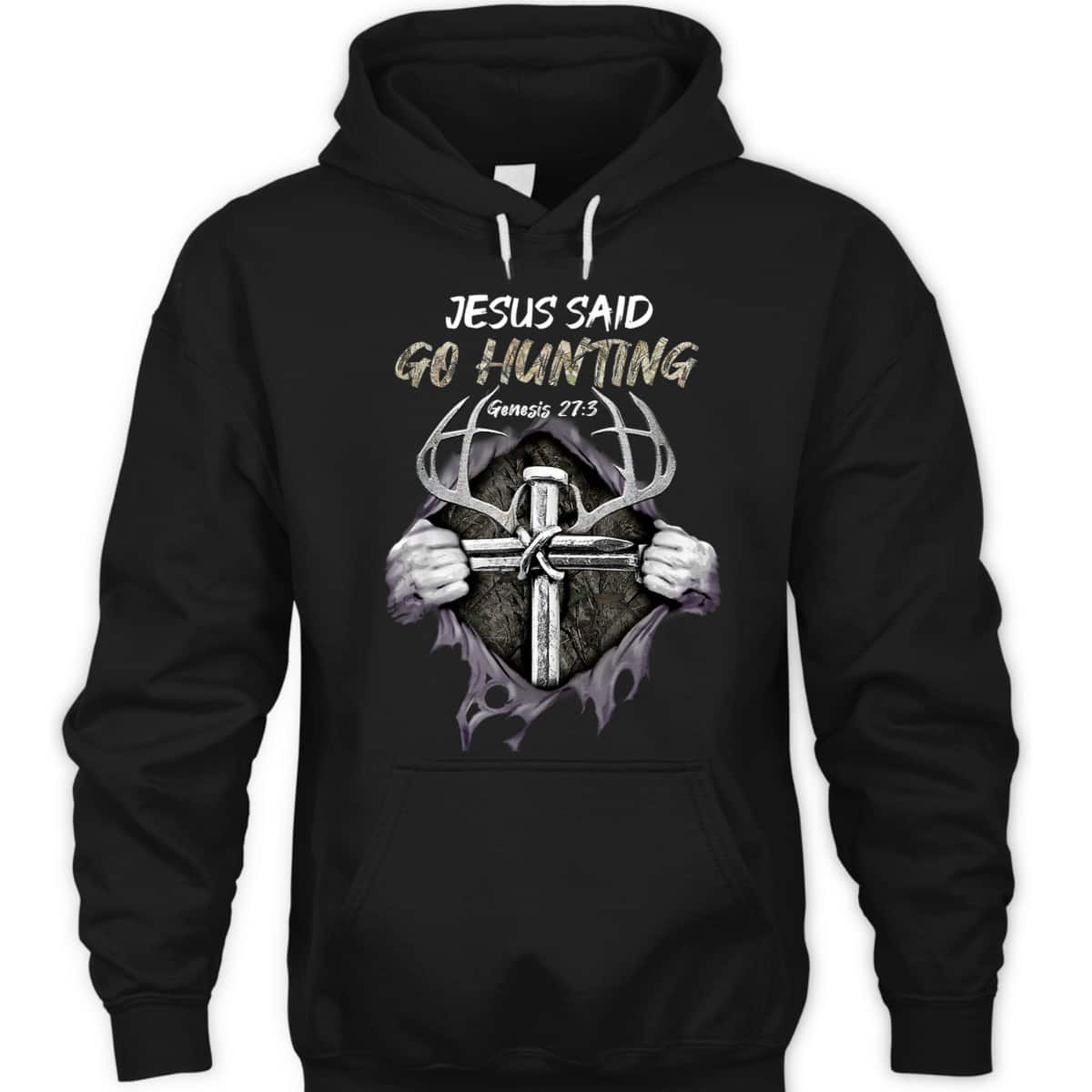 Jesus Go Hunting Genesis 27:3 Hunting Christian Bible Verse Cross T-Shirt