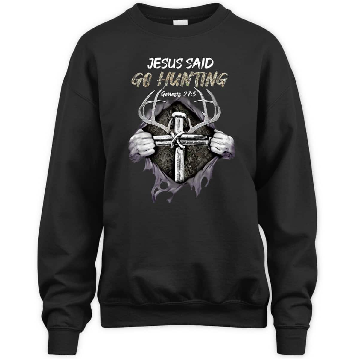 Jesus Go Hunting Genesis 27:3 Hunting Christian Bible Verse Cross T-Shirt