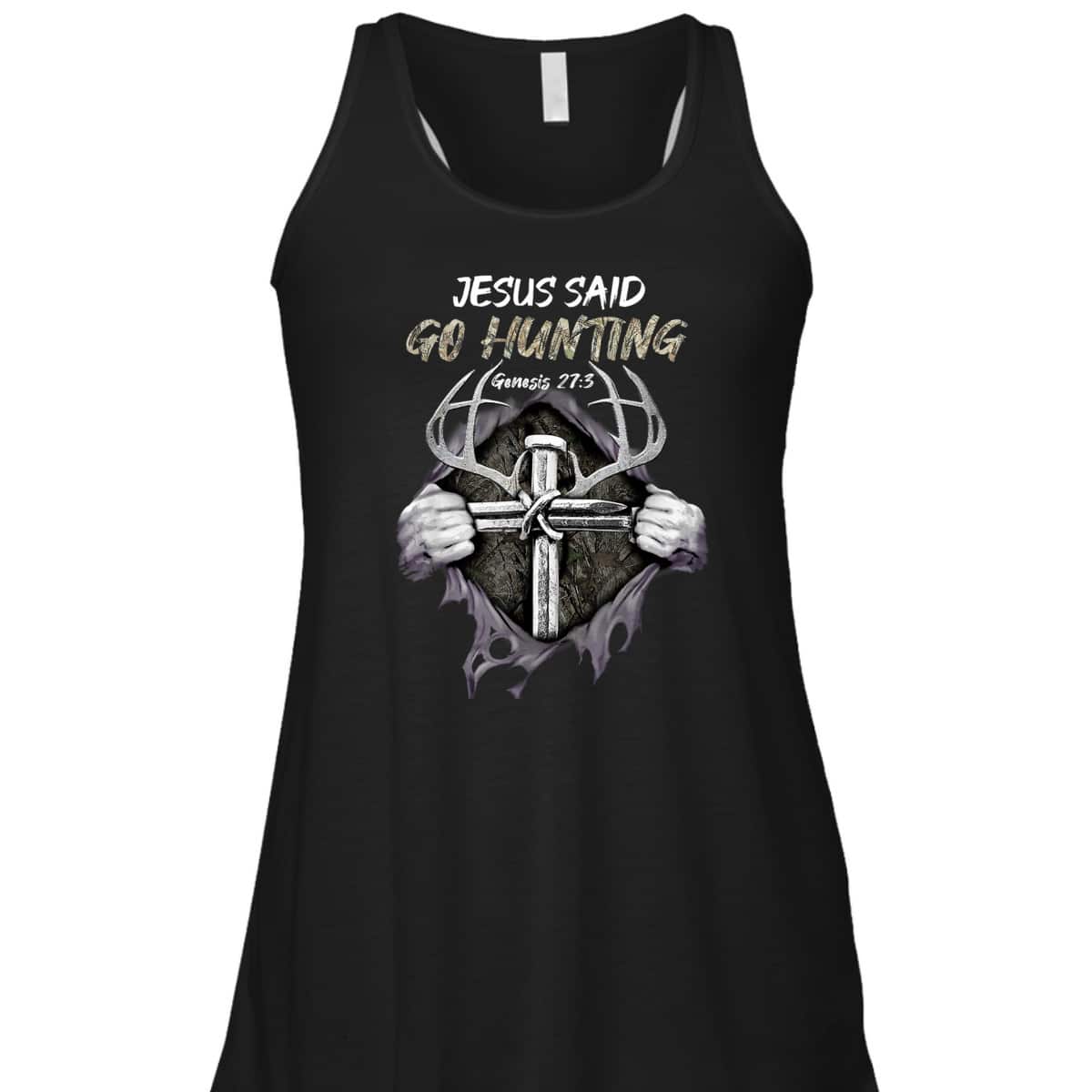 Jesus Go Hunting Genesis 27:3 Hunting Christian Bible Verse Cross T-Shirt
