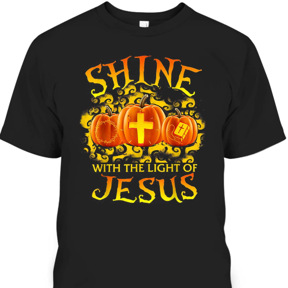 Shine With The Light Of Jesus Pumpkin Faith Bible Halloween Christian T-Shirt Shine With The Light Of Jesus Pumpkin Faith Bible Halloween Christian T-Shirt