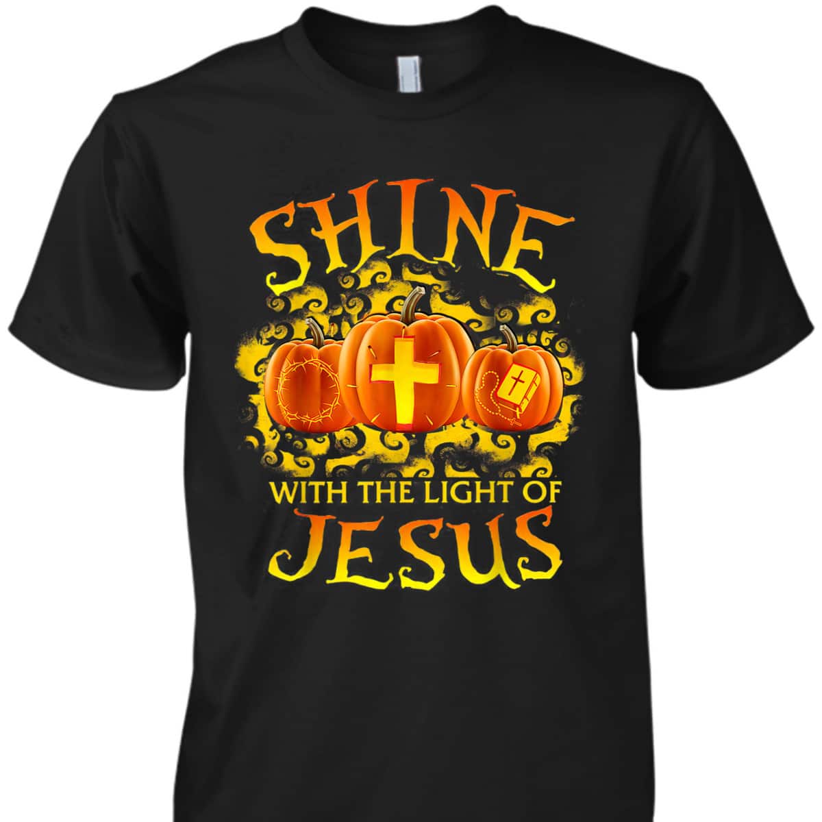 Shine With The Light Of Jesus Pumpkin Faith Bible Halloween Christian T-Shirt Shine With The Light Of Jesus Pumpkin Faith Bible Halloween Christian T-Shirt
