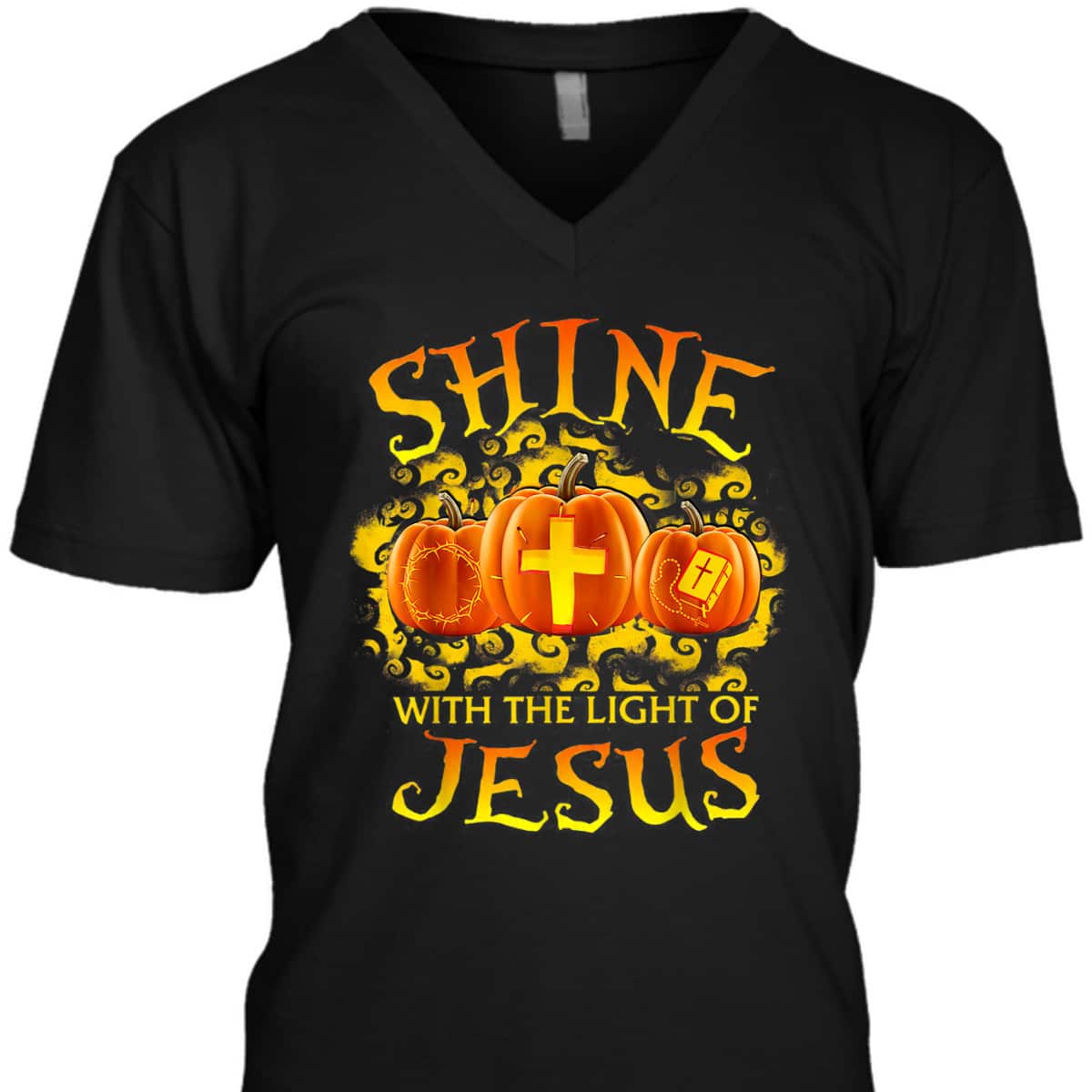Shine With The Light Of Jesus Pumpkin Faith Bible Halloween Christian T-Shirt Shine With The Light Of Jesus Pumpkin Faith Bible Halloween Christian T-Shirt