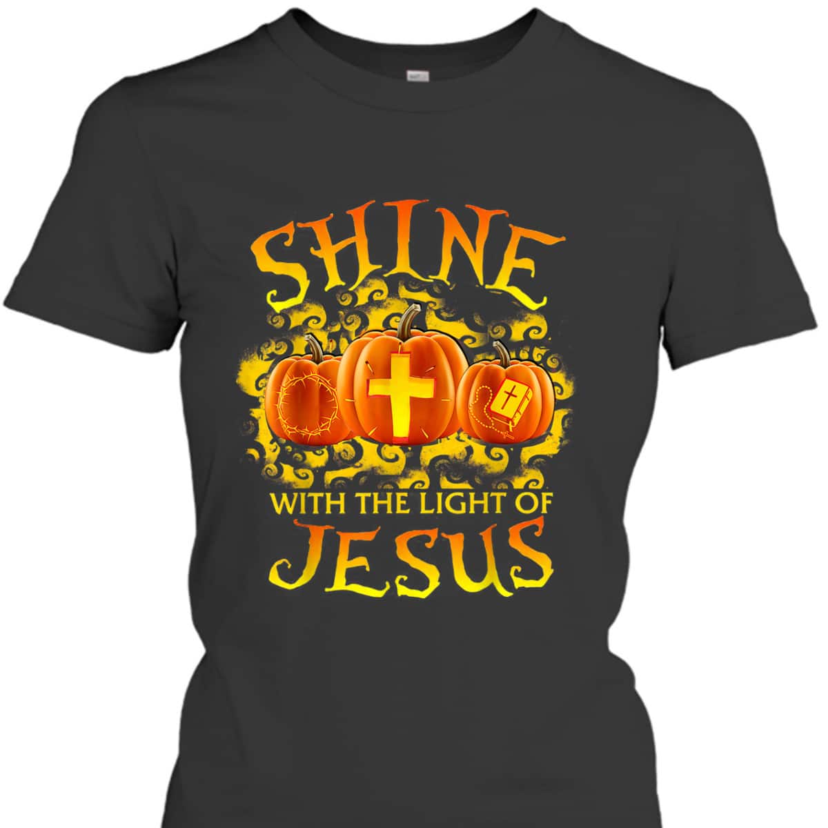 Shine With The Light Of Jesus Pumpkin Faith Bible Halloween Christian T-Shirt Shine With The Light Of Jesus Pumpkin Faith Bible Halloween Christian T-Shirt
