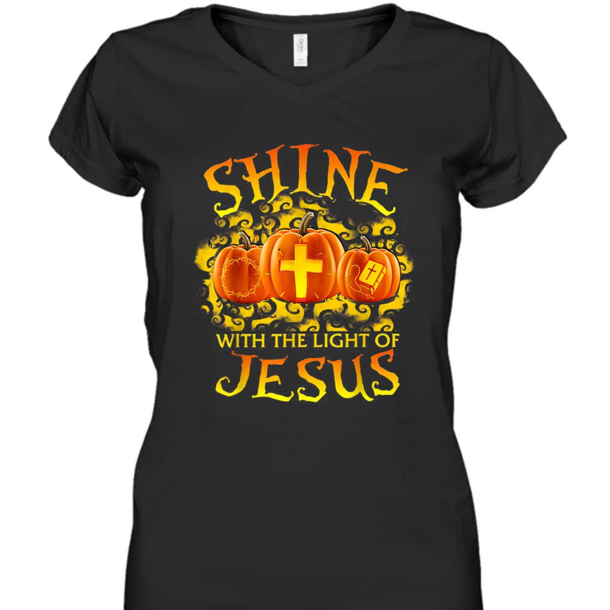 Shine With The Light Of Jesus Pumpkin Faith Bible Halloween Christian T-Shirt Shine With The Light Of Jesus Pumpkin Faith Bible Halloween Christian T-Shirt
