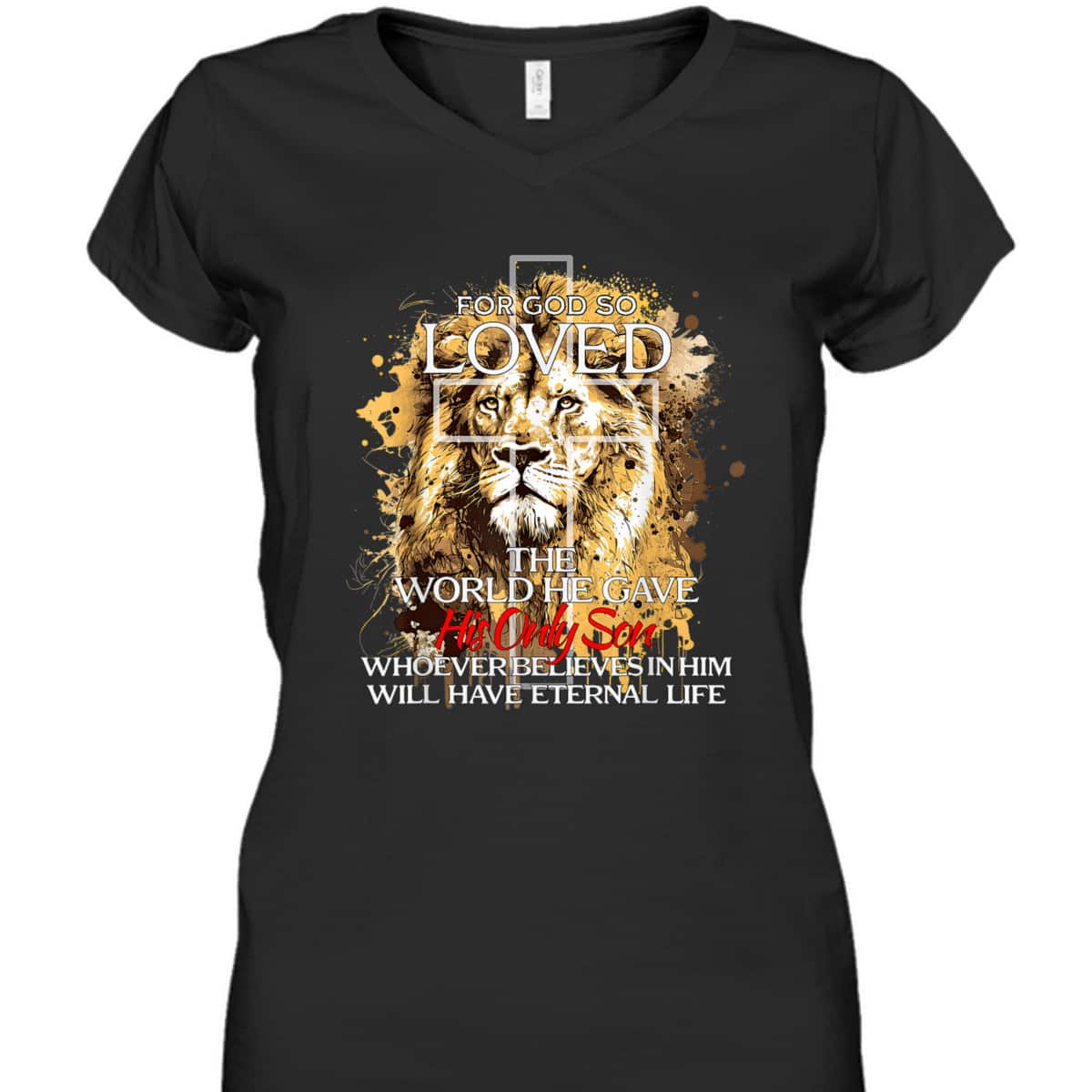 Christian Jesus Lion Cross For God Loved Bible Verse T-Shirt For God So Loved The World