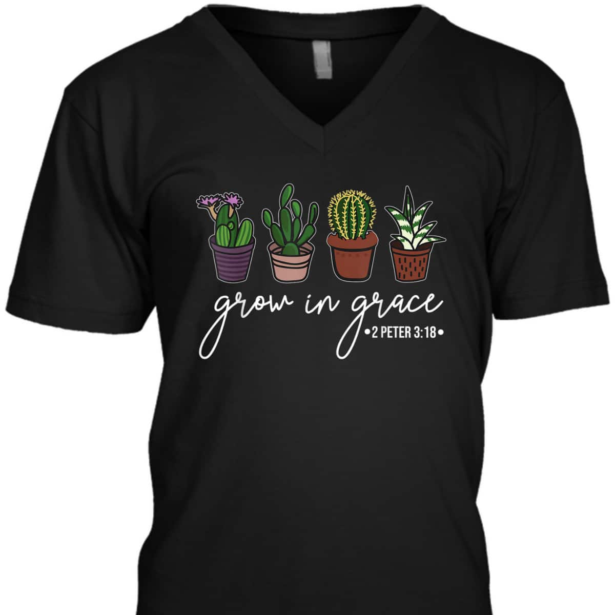 Grow In Grace Christian Cute Cactus Lover Bible Verse T-Shirt