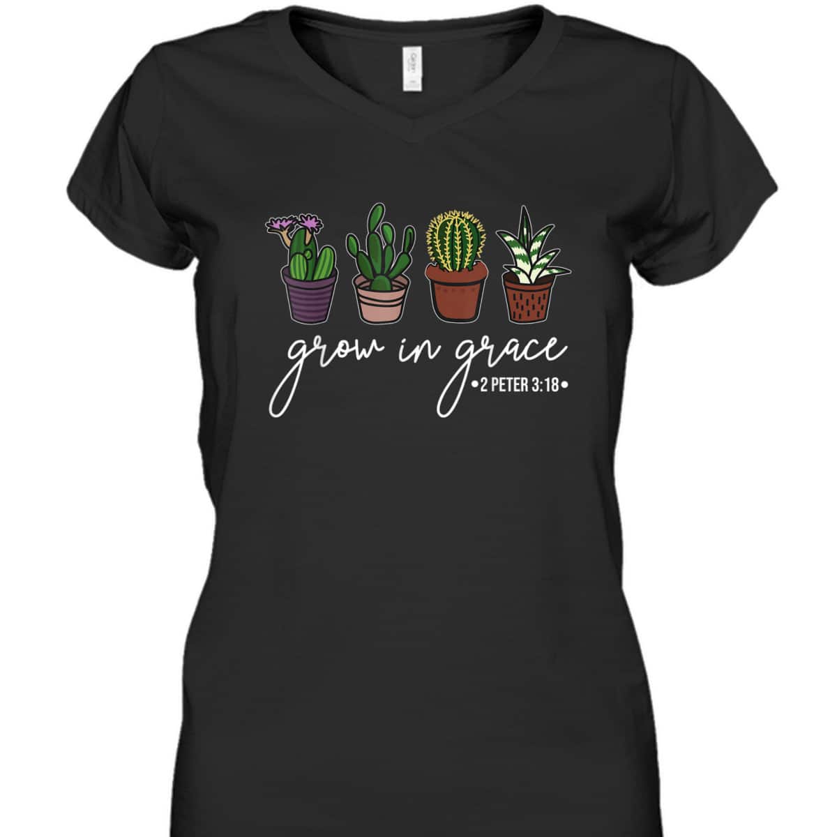 Grow In Grace Christian Cute Cactus Lover Bible Verse T-Shirt