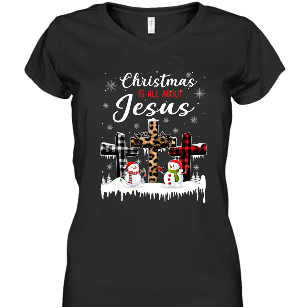 Christmas Is All About Jesus Christians Winter Holiday Cross T-Shirt