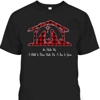 Christmas Nativity Scene Red Plaid Costume Isaiah Bible T-Shirt