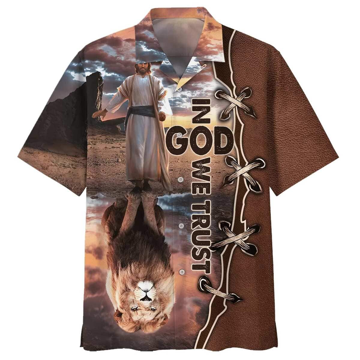 In God We Trust Jesus And Lion Christian Hawaiian Shirt In God We Trust Jesus And Lion Christian Hawaiian Shirt