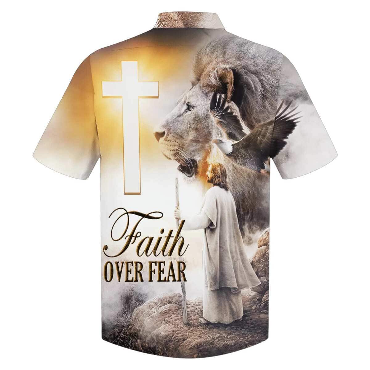 Christian Faith Over Fear Jesus And The Lion And Eagle Hawaiian Shirt Christian Faith Over Fear Jesus And The Lion And Eagle Hawaiian Shirt