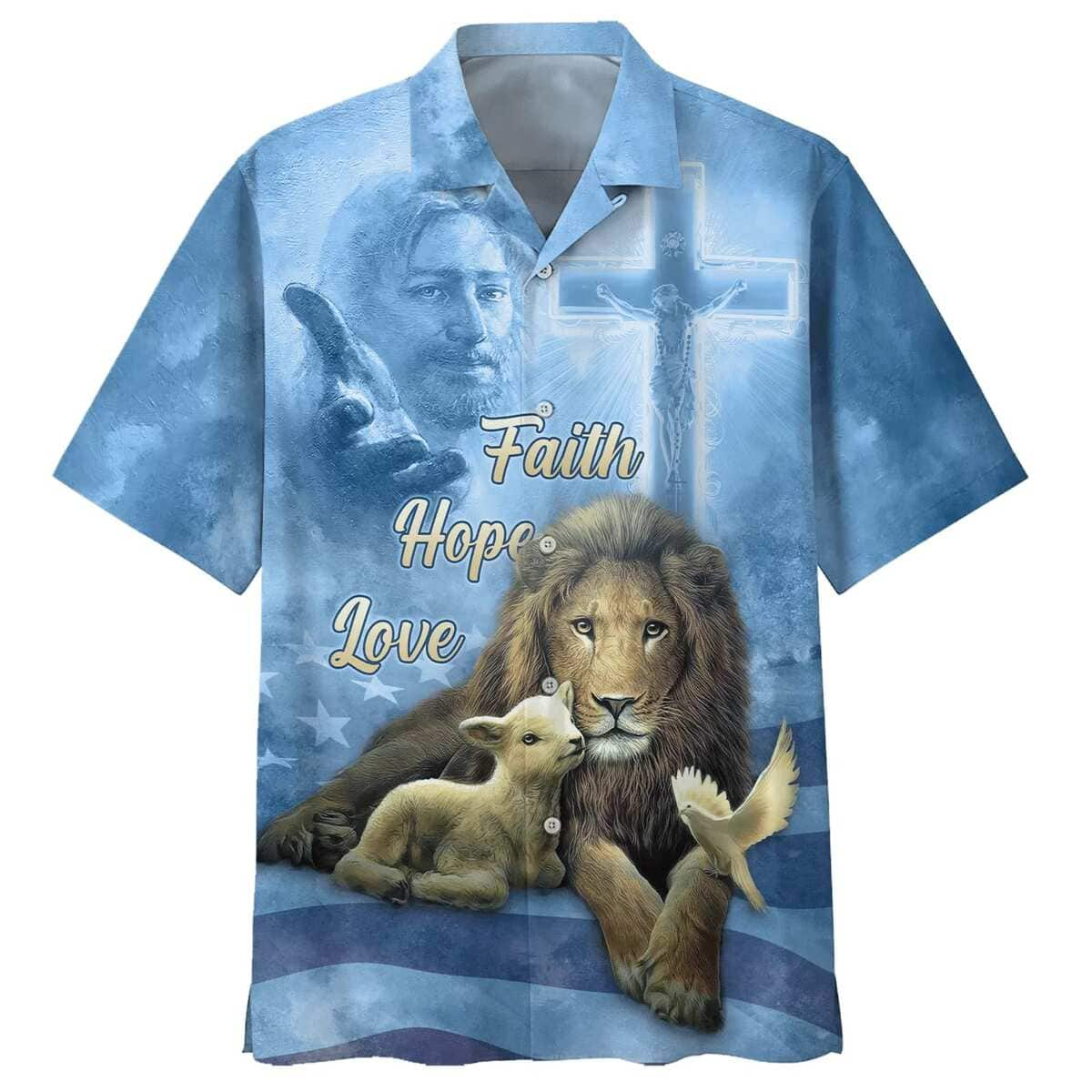 Faith Hope Love Jesus Lion And The Lamb Christian Hawaiian Shirt