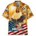 US Flag 4th Of July One Nation Under God Jesus Eagle American Christian Faith Hawaiian Shirt