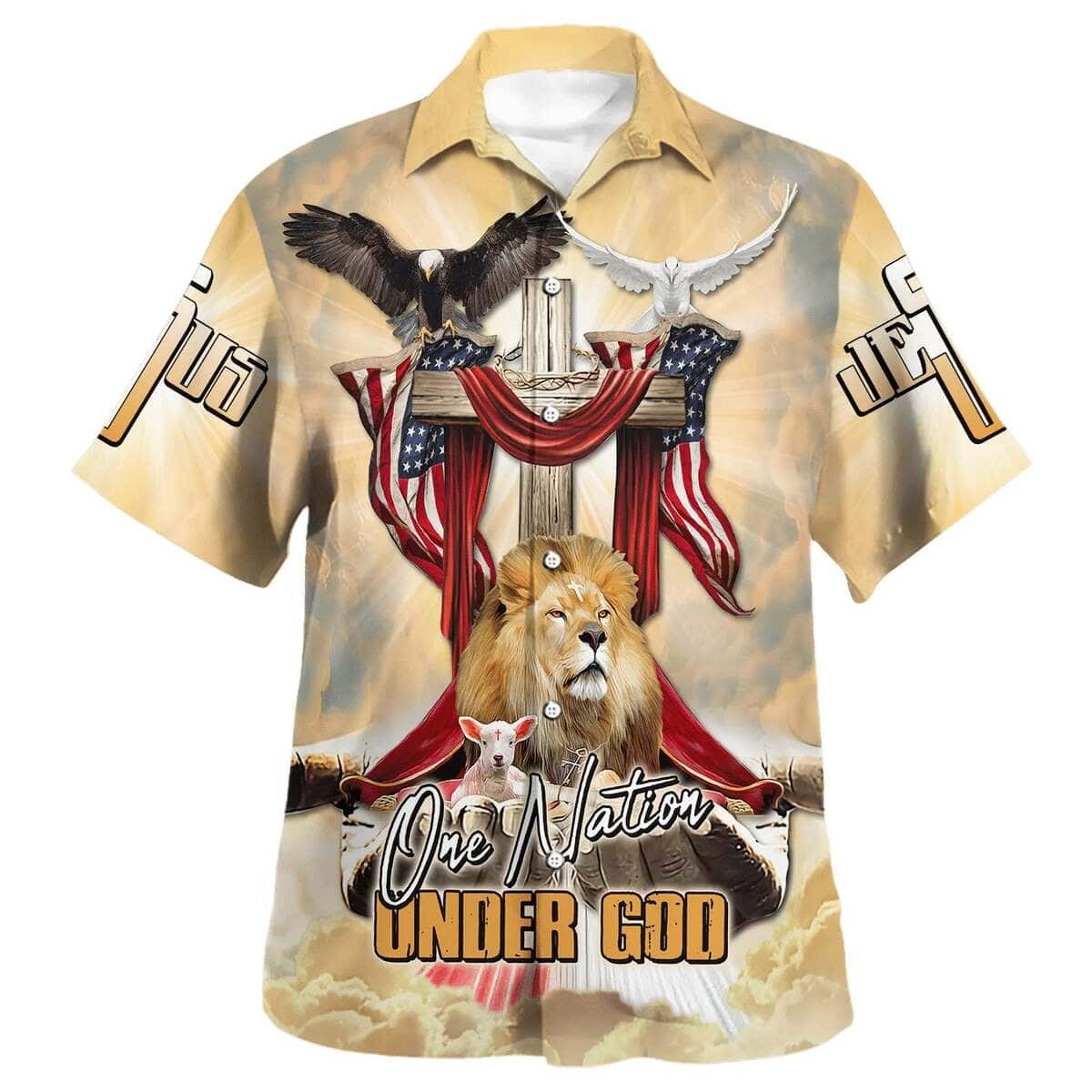 One Nation Under God America Flag 4th Of July Lion And The Lamb Jesus Christian Faith Hawaiian Shirt One Nation Under God America Flag 4th Of July Lion And The Lamb Jesus Christian Faith Hawaiian Shirt
