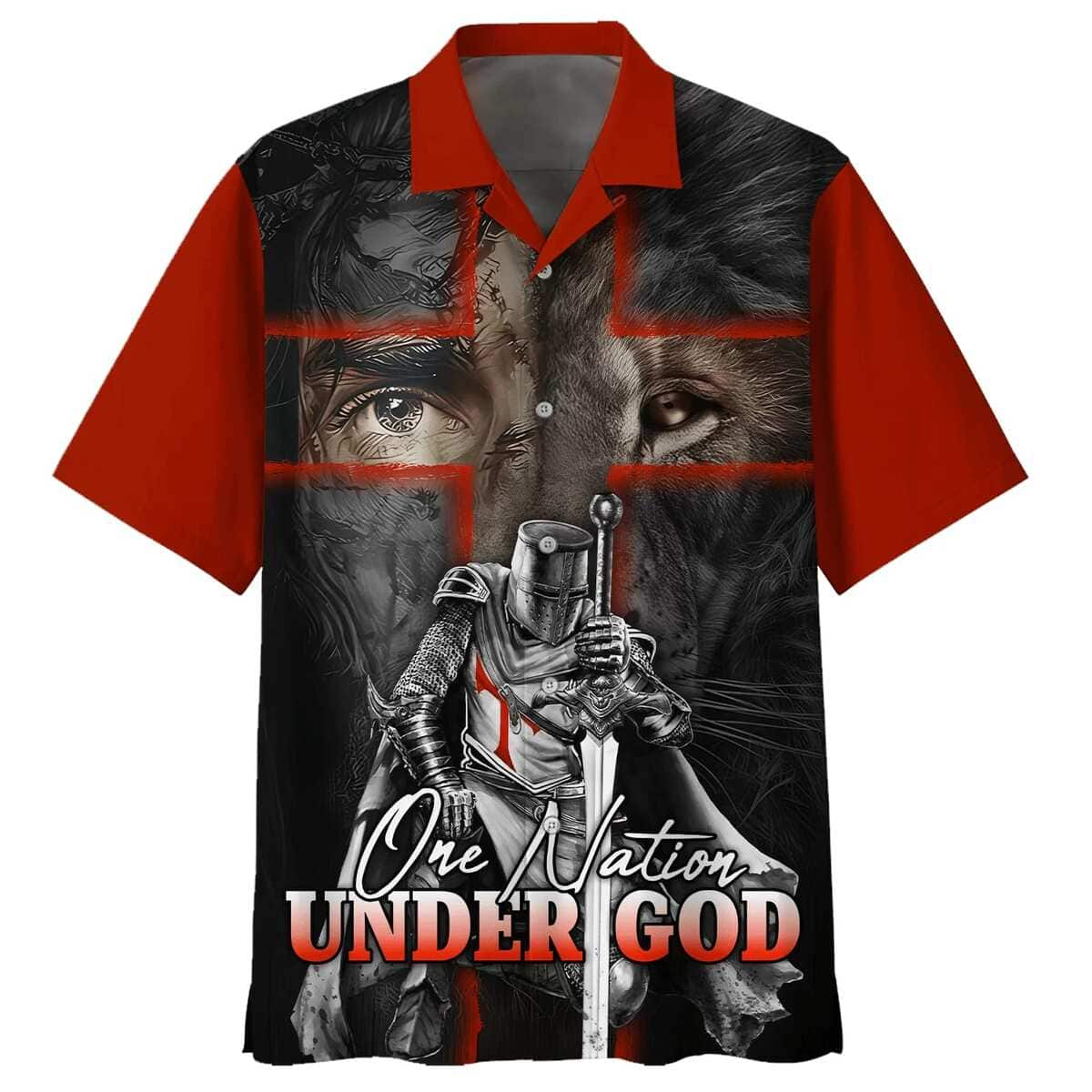 Lion And Warrior One Nation Under God Christian Faith Knight Template Hawaiian Shirt