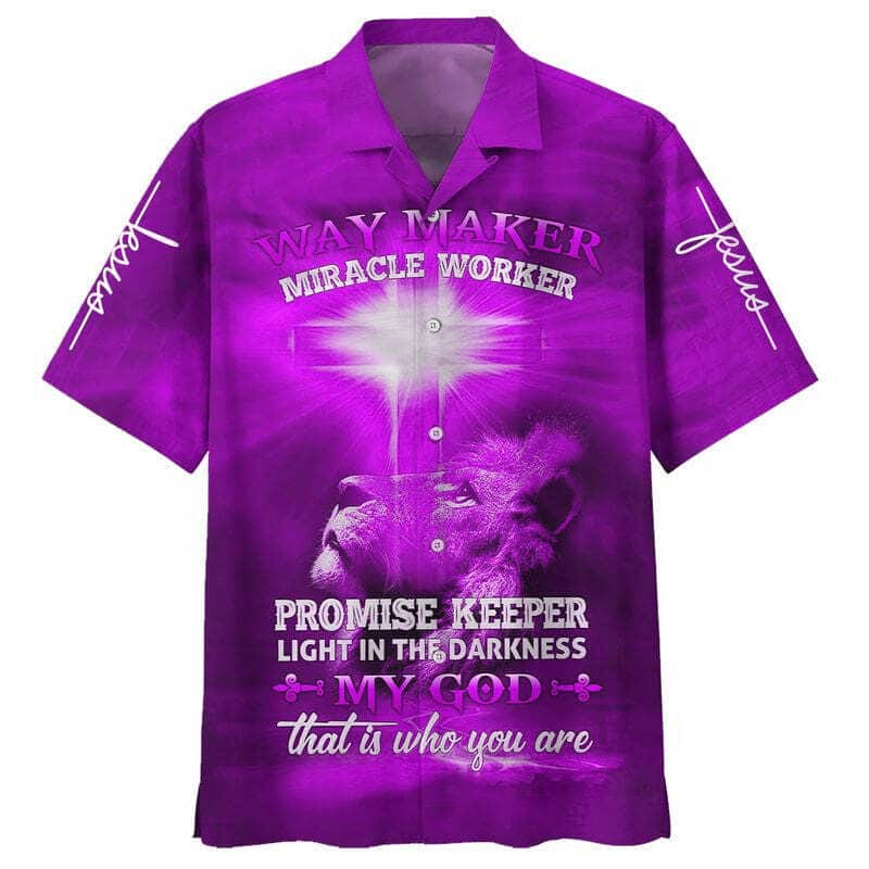 Lion Way Maker Miracle Worker Promise Keeper Light In The Darkness Jesus Christian Faith Hawaiian Shirt