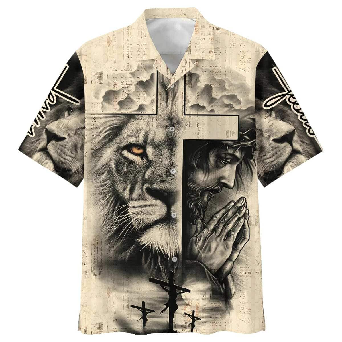 Lion And Jesus Christian Faith Cross Religious Hawaiian Shirt