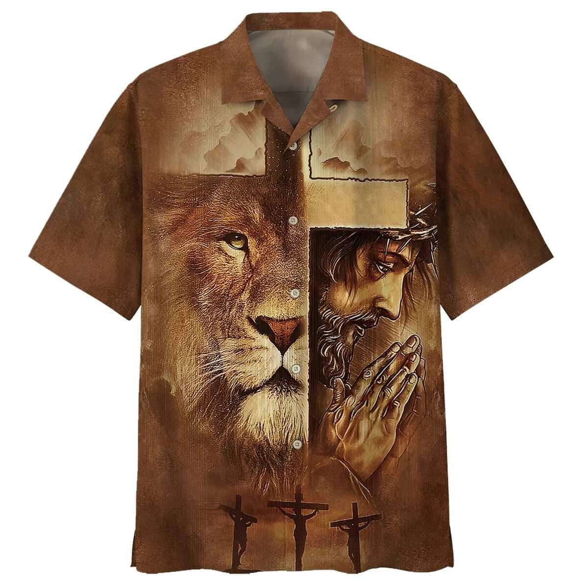 Lion Jesus Pray Cross Christian Faith Religious Hawaiian Shirt