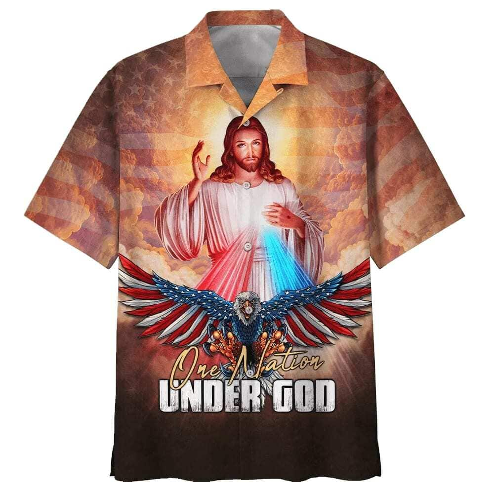 Jesus Eagle One Nation Under God Christian Faith Hawaiian Shirt 4th Of July Gift