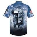 Jesus And Cross Lion Pray Christian Faith Blue Sky Hawaiian Shirt