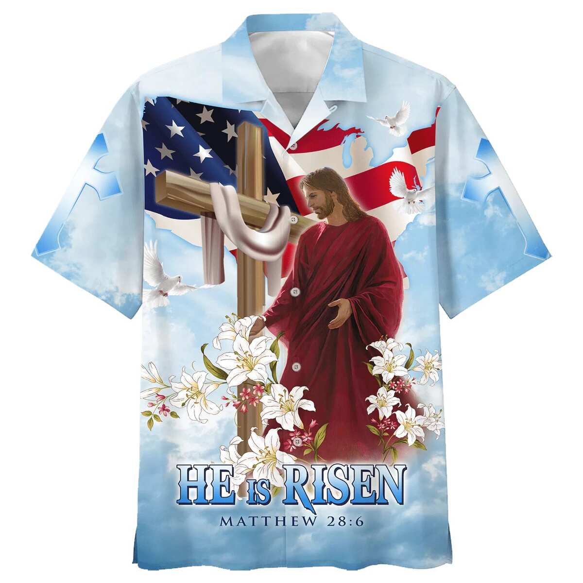 He Is Risen Jesus Cross With Lilies Christian Faith Easter Day Hawaiian Shirt