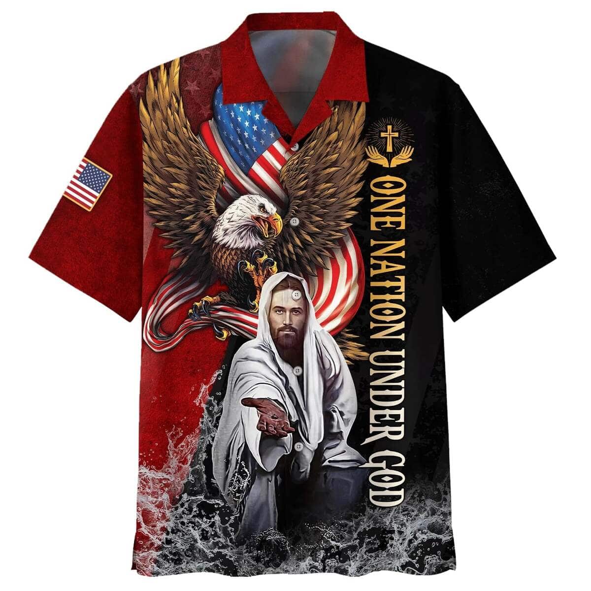 Eagle Jesus Reaching Hand America One Nation Under God Christian Hawaiian Shirt Eagle Jesus Reaching Hand America One Nation Under God Christian Hawaiian Shirt