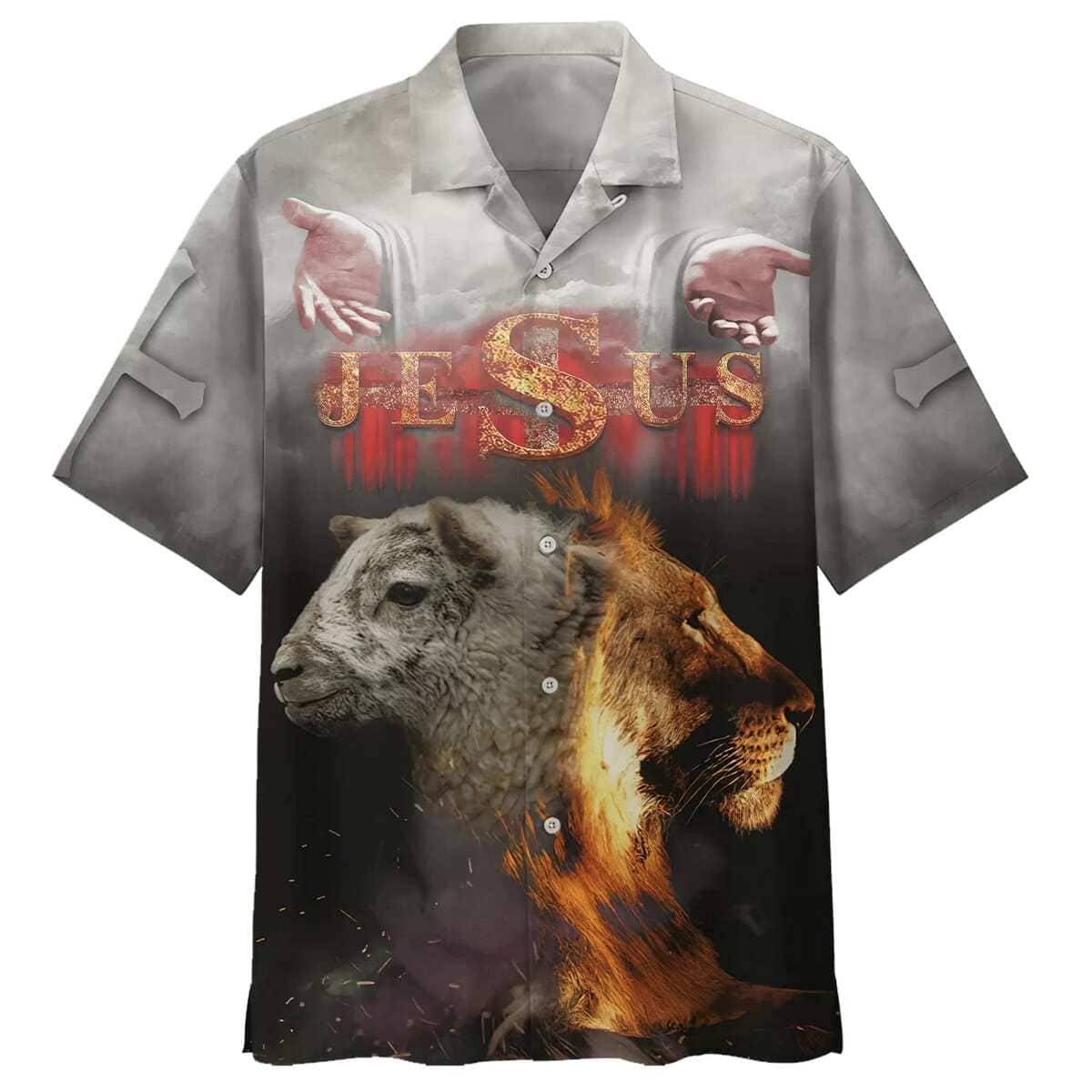 Jesus Open Hand Lion And The Sheep Christian Hawaiian Shirt Jesus Open Hand Lion And The Sheep Christian Hawaiian Shirt