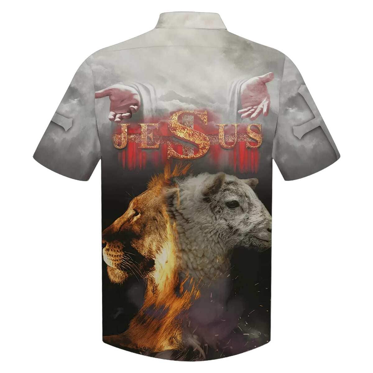 Jesus Open Hand Lion And The Sheep Christian Hawaiian Shirt Jesus Open Hand Lion And The Sheep Christian Hawaiian Shirt