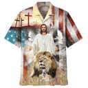 Jesus Lion And The Lamb Cross Christian American Flag 4th Of July Hawaiian Shirt