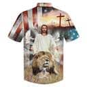 Jesus Lion And The Lamb Cross Christian American Flag 4th Of July Hawaiian Shirt Jesus Lion And The Lamb Cross Christian American Flag 4th Of July Hawaiian Shirt