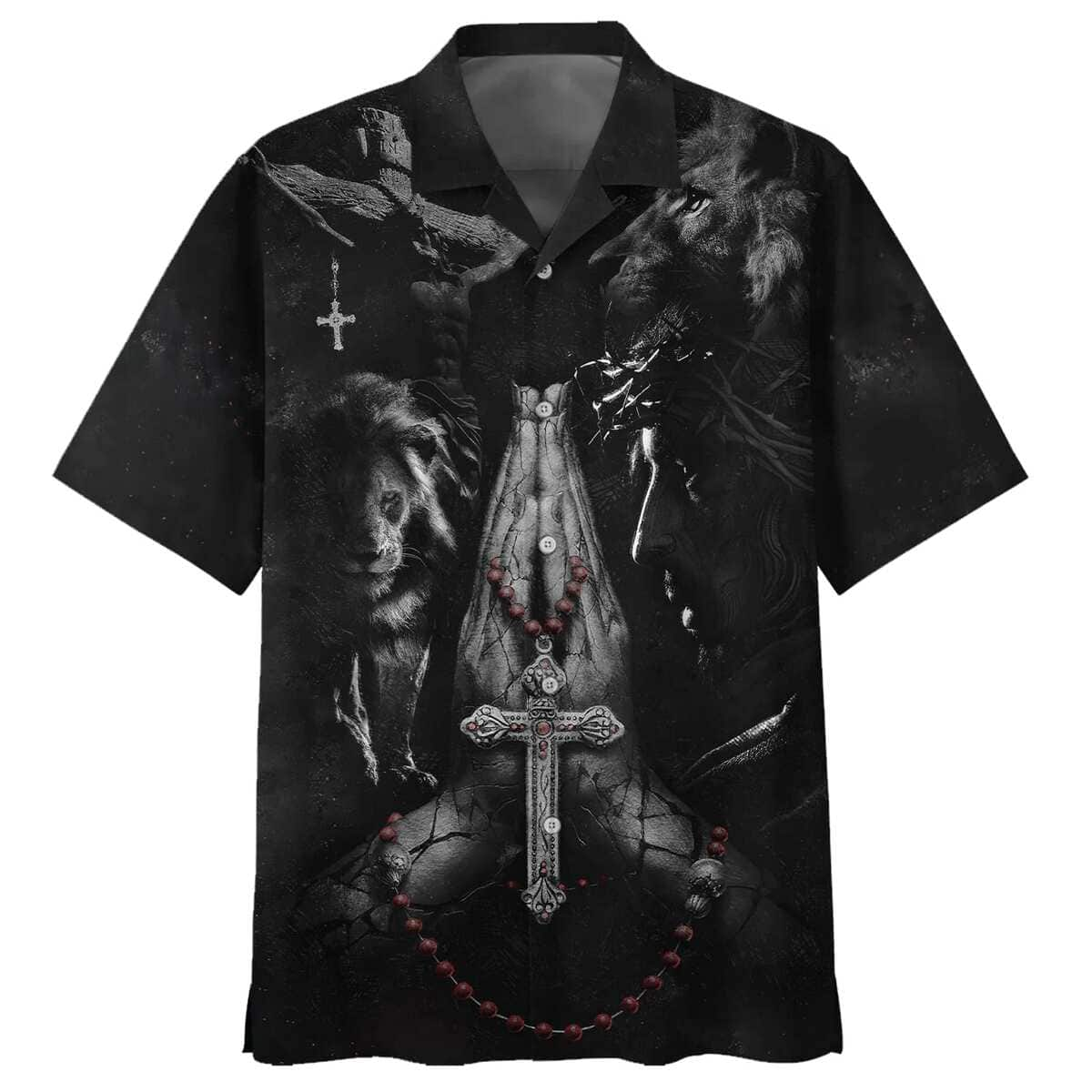 Jesus Hands Praying Lion Christian Hawaiian Shirt