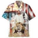 Jesus Lion And The Lamb Cross Christian American Flag 4th Of July Hawaiian Shirt Jesus Lion And The Lamb Cross Christian American Flag 4th Of July Hawaiian Shirt