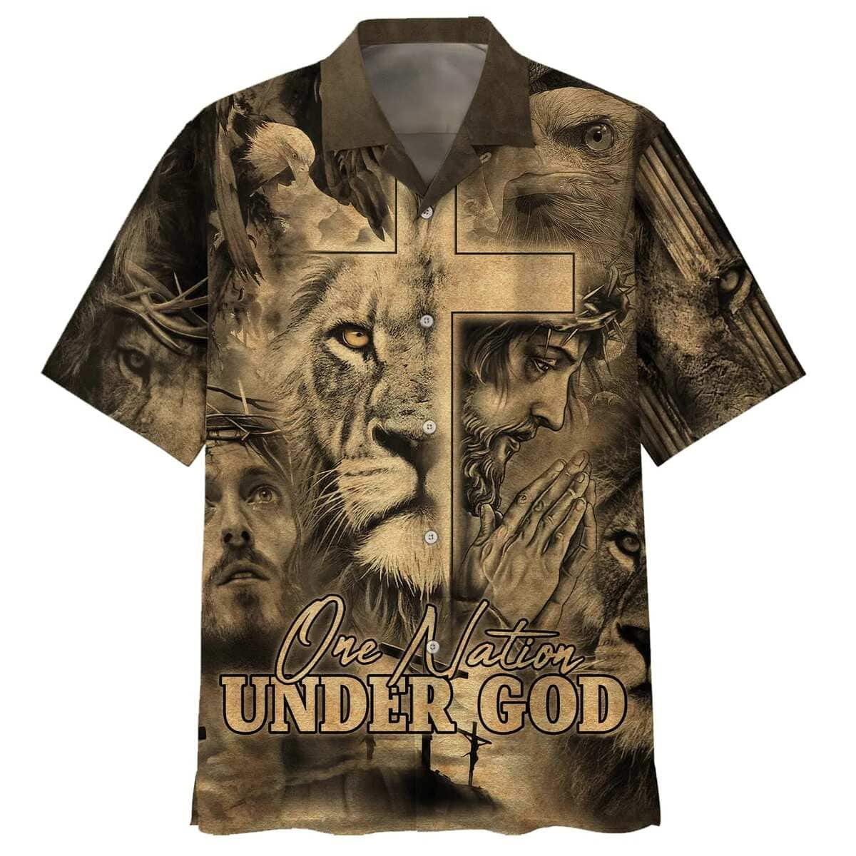 One Nation Under God Jesus And The Lion Of Judah Christian Praying Hawaiian Shirt