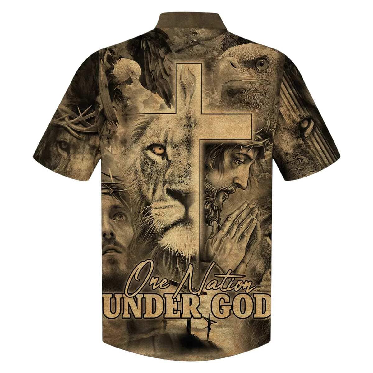 One Nation Under God Jesus And The Lion Of Judah Christian Praying Hawaiian Shirt One Nation Under God Jesus And The Lion Of Judah Christian Praying Hawaiian Shirt