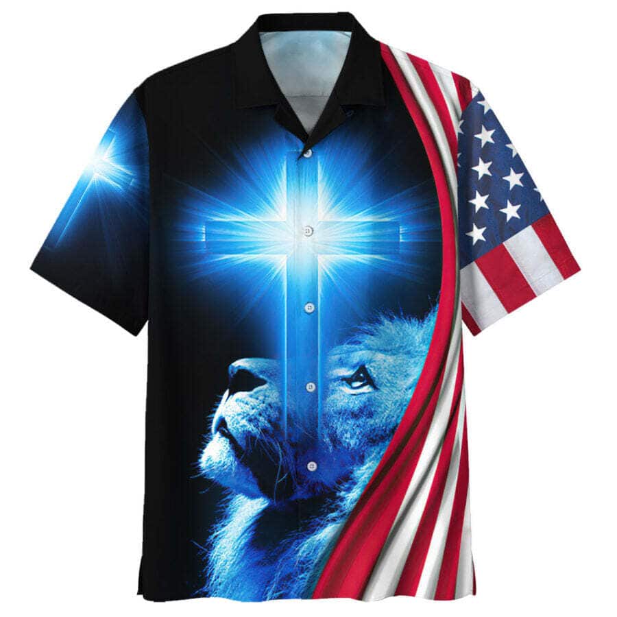 American Flag 4th Of July Lion Cross Christian Hawaiian Shirt American Flag 4th Of July Lion Cross Christian Hawaiian Shirt